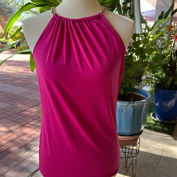 Michael Kors Fuschia halter top with chain neckline - Picture 2 of 9